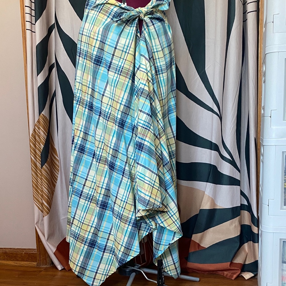 Tailor New York Asymmetrical Plaid Skirt in Blue and Yellow